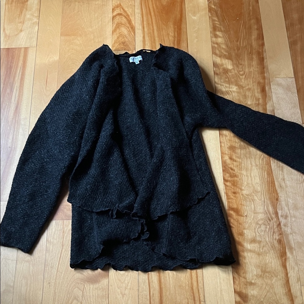 Black Textured Ruffle Hem Cardigan